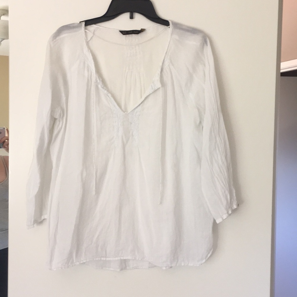 White linen 3/4 sleeve top Zara